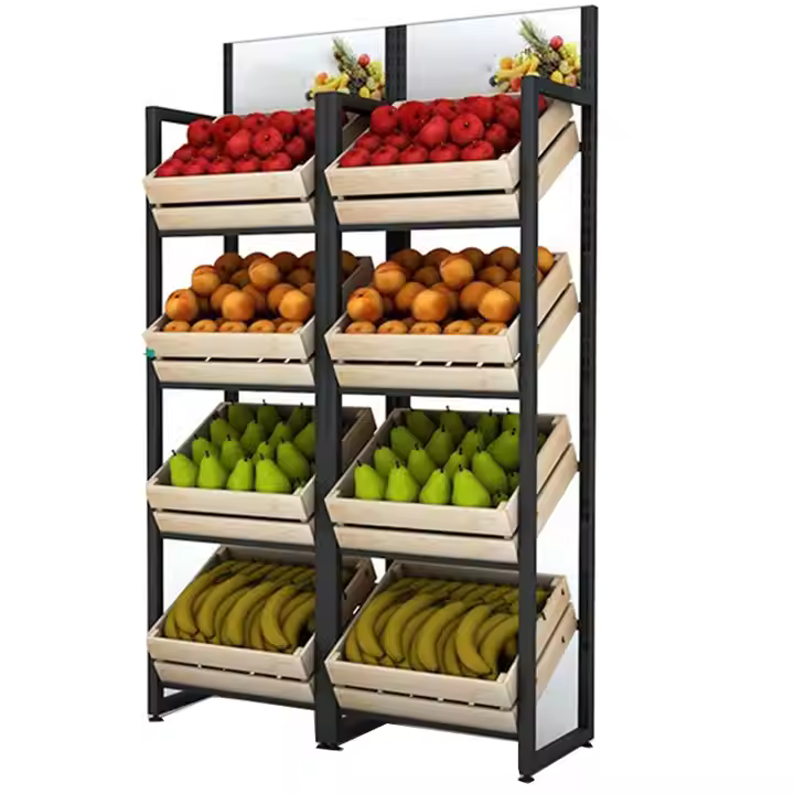 Kệ Trưng Bày Trái Cây Đẹp Cho Siêu Thị Mini 3 kệ trái cây 3 tầng sắt cửa hàng siêu thị